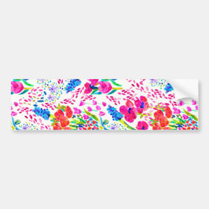Cute colourful watercolor flowers pattern bumper sticker