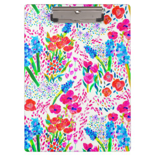 Cute colourful watercolor flowers pattern clipboard
