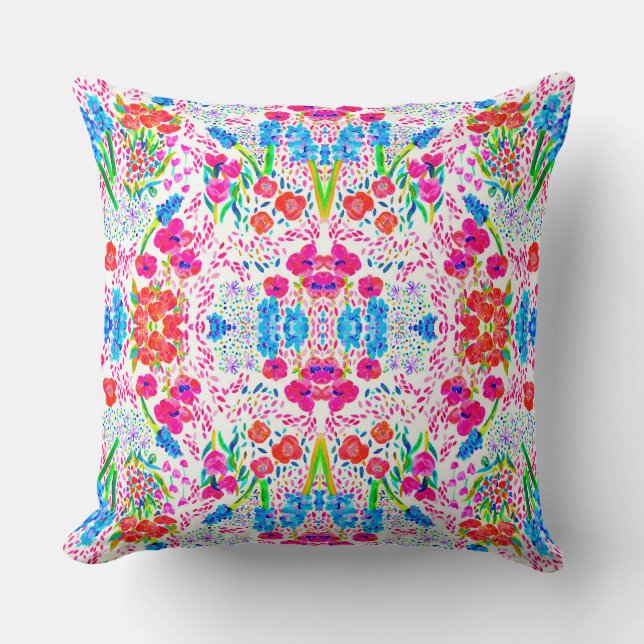Cute colourful watercolor flowers pattern cushion (Front)
