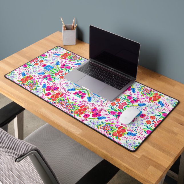Cute colourful watercolor flowers pattern desk mat (Office 2)