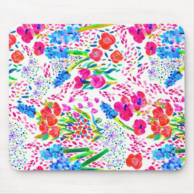 Cute colourful watercolor flowers pattern mouse pad (Front)