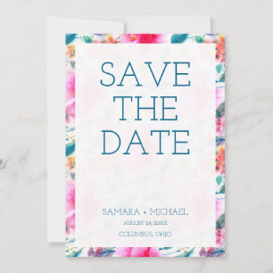 Cute colourful watercolor flowers save the date