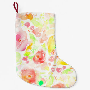 Cute colourful watercolor flowers small christmas stocking