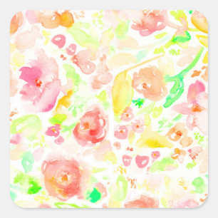 Cute colourful watercolor flowers square sticker
