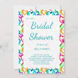 Cute colourful watercolor hearts bridal shower invitation
