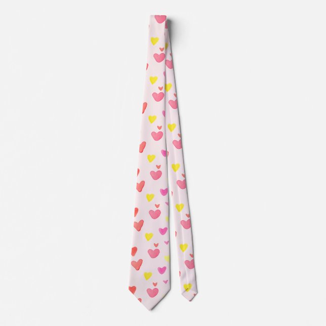 Cute Colourful Watercolor Hearts Pattern   Tie (Front)