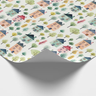Cute Colourful Watercolor Houses Realty Wrapping Paper