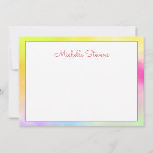 Cute Colourful Watercolor Name Note Card