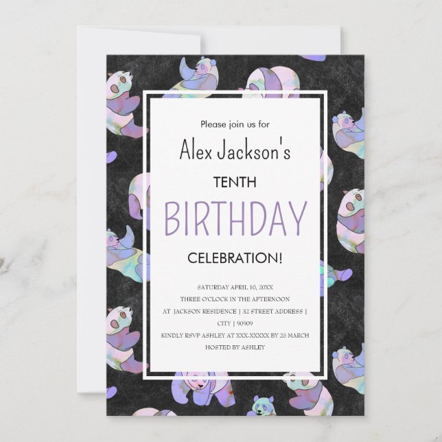 Cute Colourful Watercolor Panda Bear Template (Front)