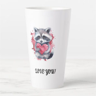 cute colourful watercolor racoon with heart  latte mug