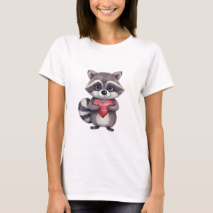 cute colourful watercolor racoon with heart T-Shirt