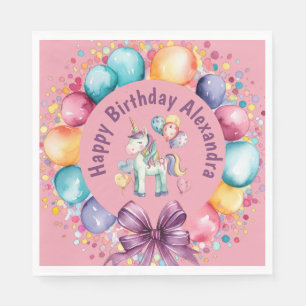 Cute Colourful Watercolor Unicorn Birthday Napkin