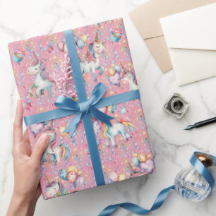 Cute Colourful Watercolor Unicorn Birthday Wrapping Paper