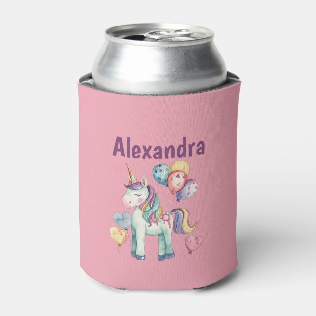 Cute Colourful Watercolor Unicorn Can Cooler (Can Front)