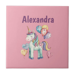 Cute Colourful Watercolor Unicorn Ceramic Tile