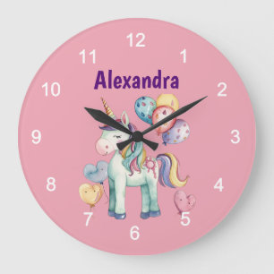 Cute Colourful Watercolor Unicorn Large Clock