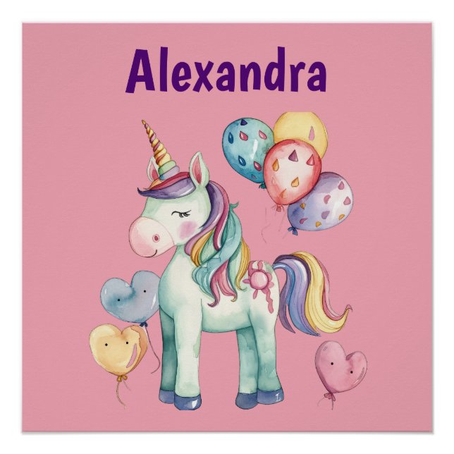 Cute Colourful Watercolor Unicorn Poster (Front)