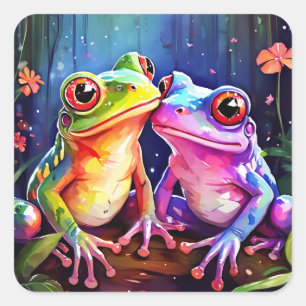 Cute Colourful watercolour frogs stickers