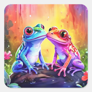 Cute Colourful watercolour frogs stickers