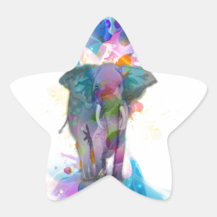 cute colourful watercolours splatters elephant star sticker