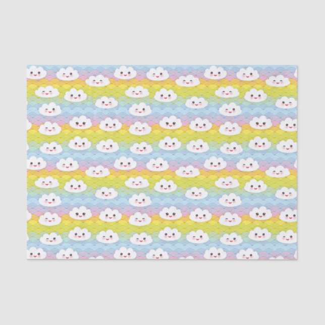 Cute Colourful Waves Kawaii Emoji Clouds Pattern Tissue Paper (Front)