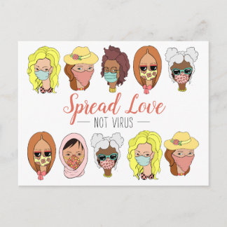 Cute Colourful Wear Masks Spread Love Not Virus Postcard