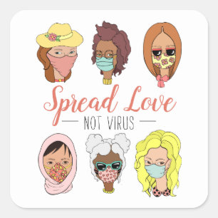 Cute Colourful Wear Masks Spread Love Not Virus Square Sticker