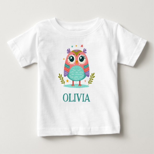 Cute Colourful Whimsical Baby Owl T-Shirt (Front)