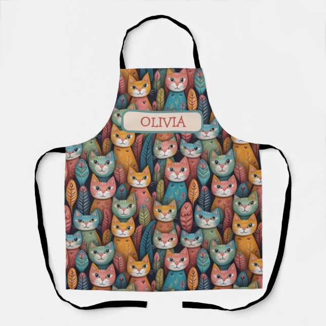 Cute Colourful Whimsical Kittens Pattern Apron (Front)