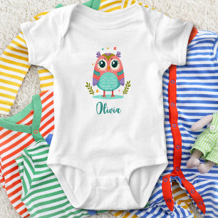Cute Colourful Whimsical Owl Baby Bodysuit