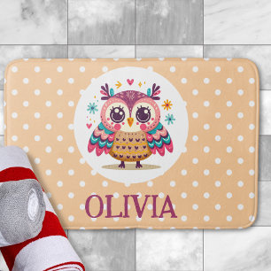 Cute Colourful Whimsical Owl Bath Mat