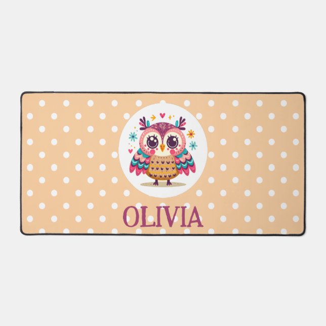 Cute Colourful Whimsical Owl Desk Mat (Front)