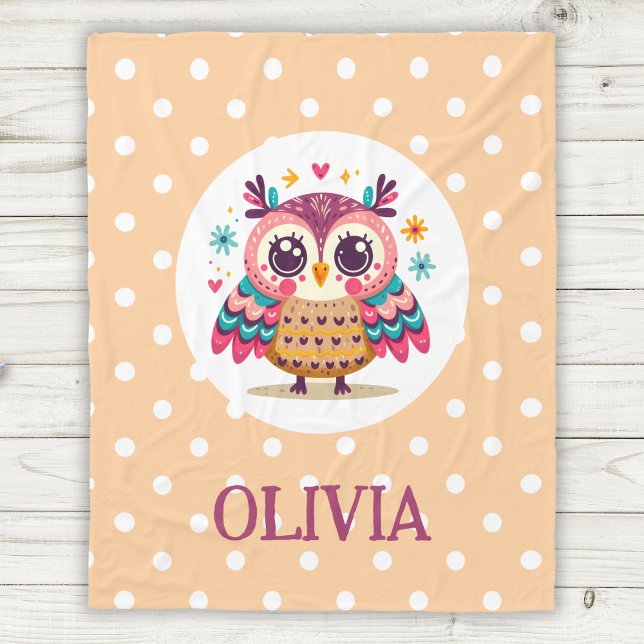 Cute Colourful Whimsical Owl Fleece Blanket (Creator Uploaded)