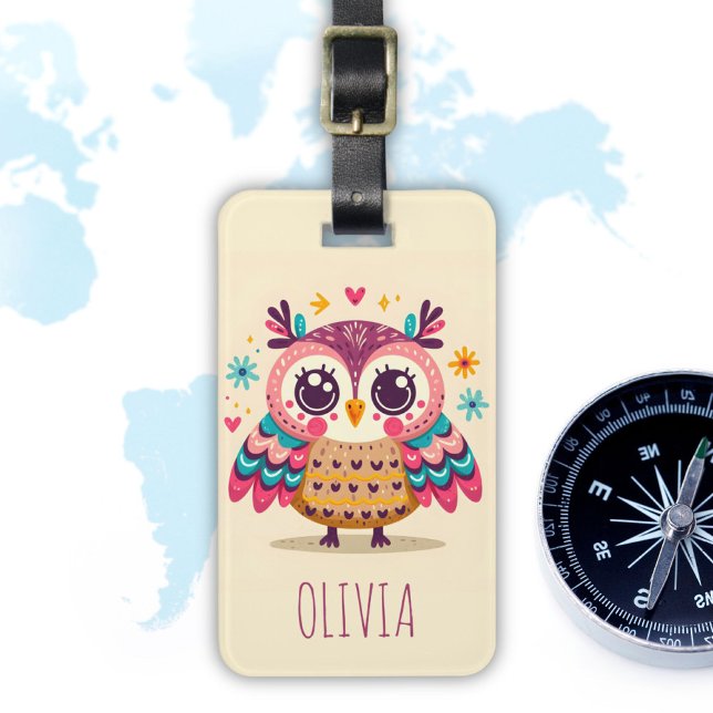 Cute Colourful Whimsical Owl Luggage Tag (Creator Uploaded)