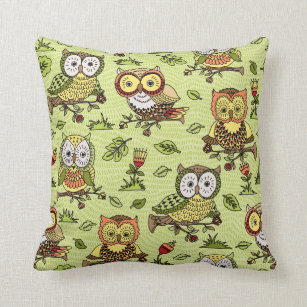 Cute Colourful Whimsical Owls Modern Bird Pattern Cushion
