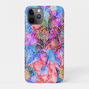 Cute colourful white flowers patterns iPhone 11 pro case