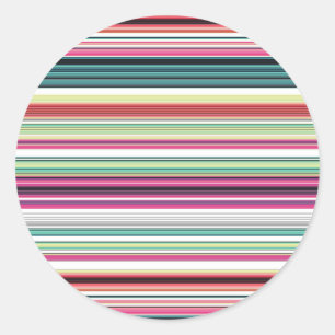 Cute colourful white stripes classic round sticker