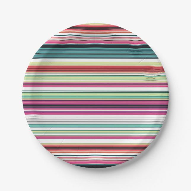 Cute colourful white stripes paper plate (Front)