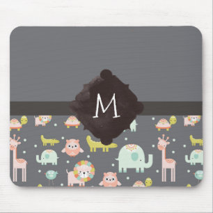 Cute Colourful Wild Animals Nursery Art Monogram Mouse Pad