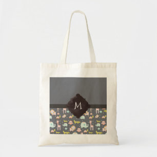 Cute Colourful Wild Animals Nursery Art Monogram Tote Bag