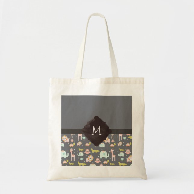 Cute Colourful Wild Animals Nursery Art Monogram Tote Bag (Front)