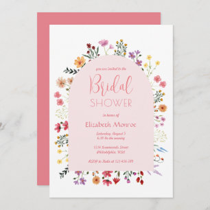 Cute Colourful Wildflower Pink Arch Bridal Shower Invitation