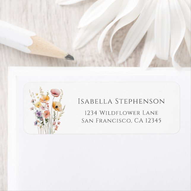 Cute Colourful Wildflowers Boho Return Address Label (Insitu)