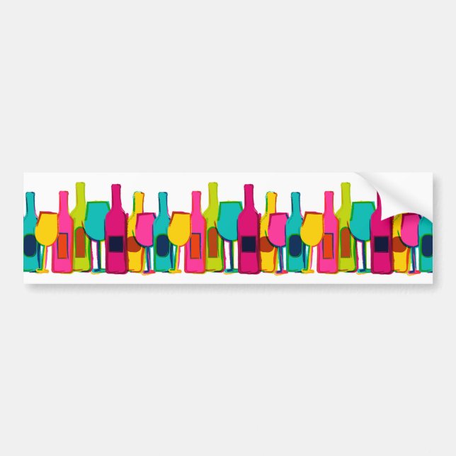 Cute colourful wine bottles pattern bumper sticker (Front)