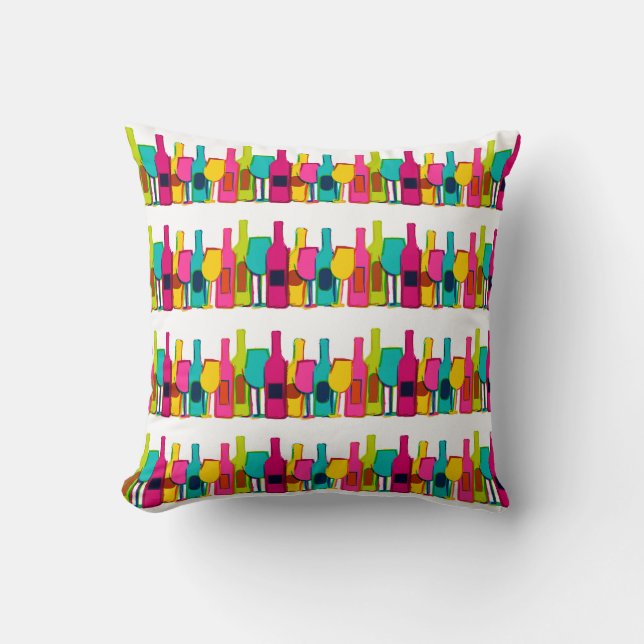 Cute colourful wine bottles pattern cushion (Front)