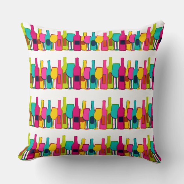 Cute colourful wine bottles pattern cushion (Front)