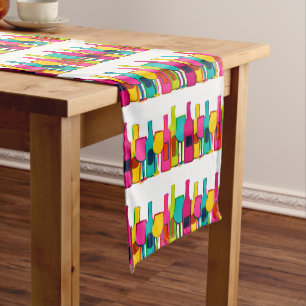 Cute colourful wine bottles pattern long table runner