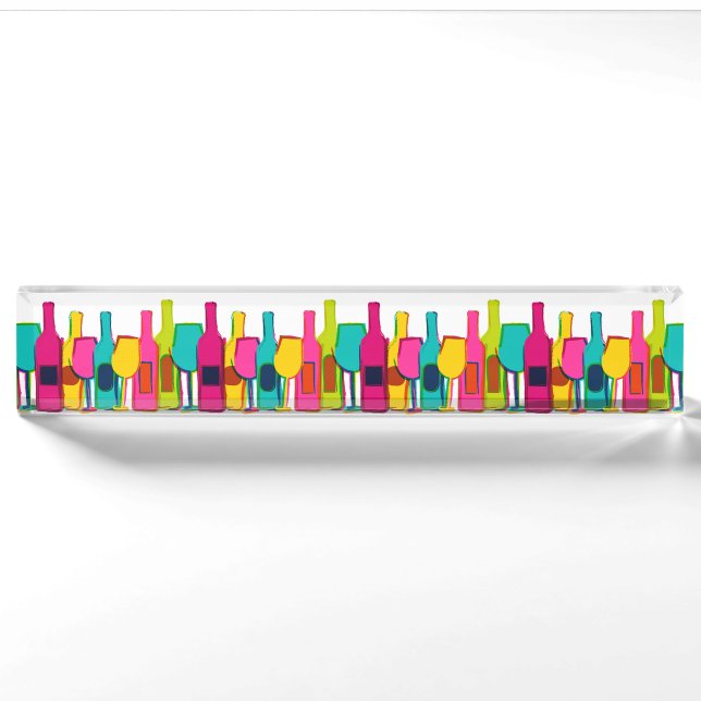 Cute colourful wine bottles pattern nameplate (Front)