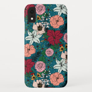 Cute colourful winter floral and white dots design iPhone XR case