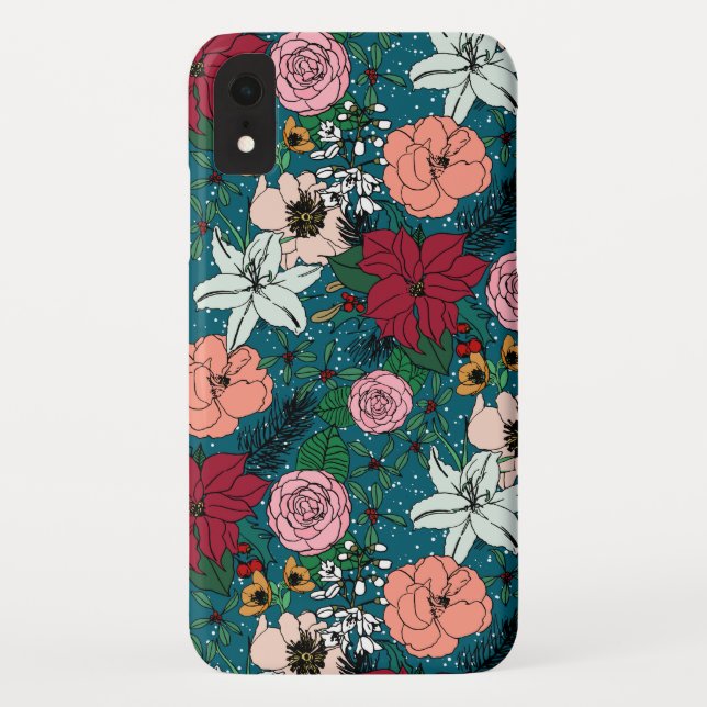 Cute colourful winter floral and white dots design Case-Mate iPhone case (Back)
